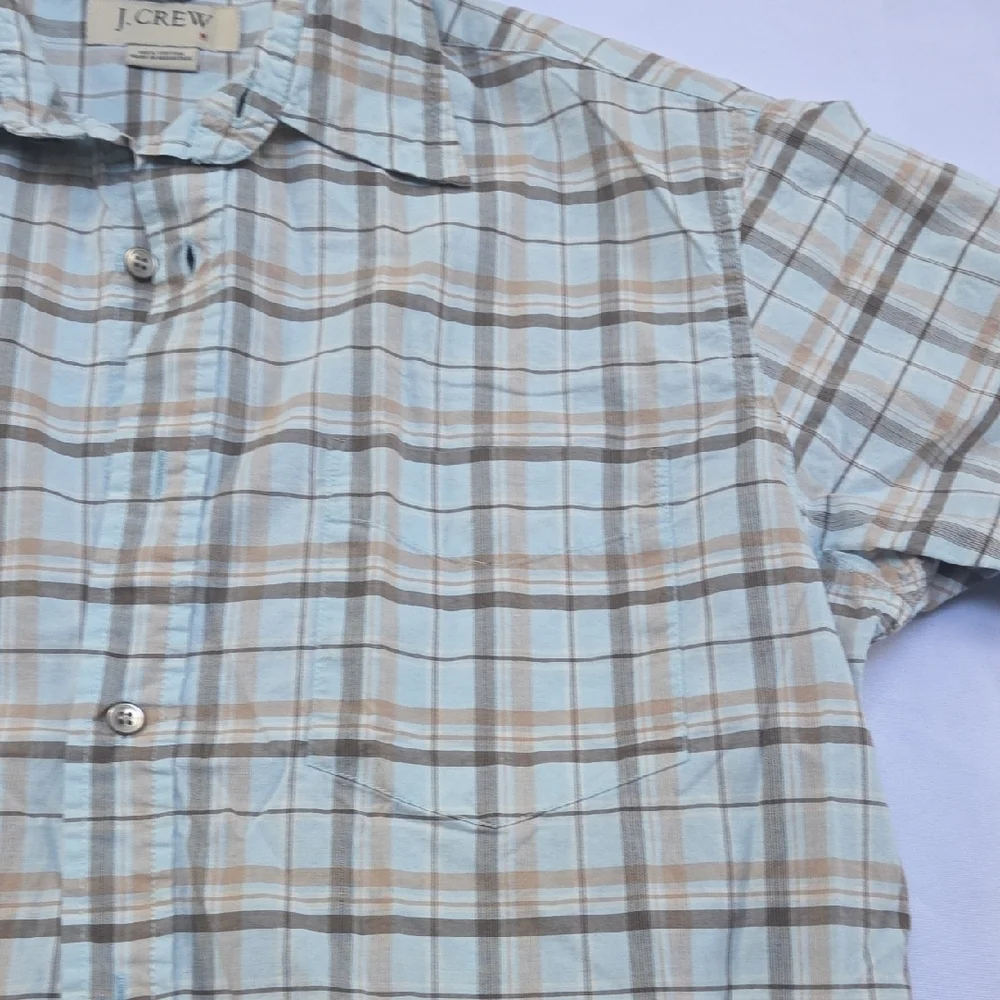 J. Crew Men's Light Blue and Brown Plaid Shirt